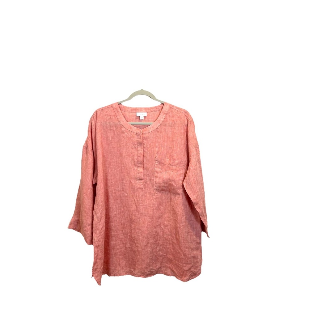 Pure J. Jill Size Large Linen One-Pocket Tunic Top Blouse Coral Relaxed Fit